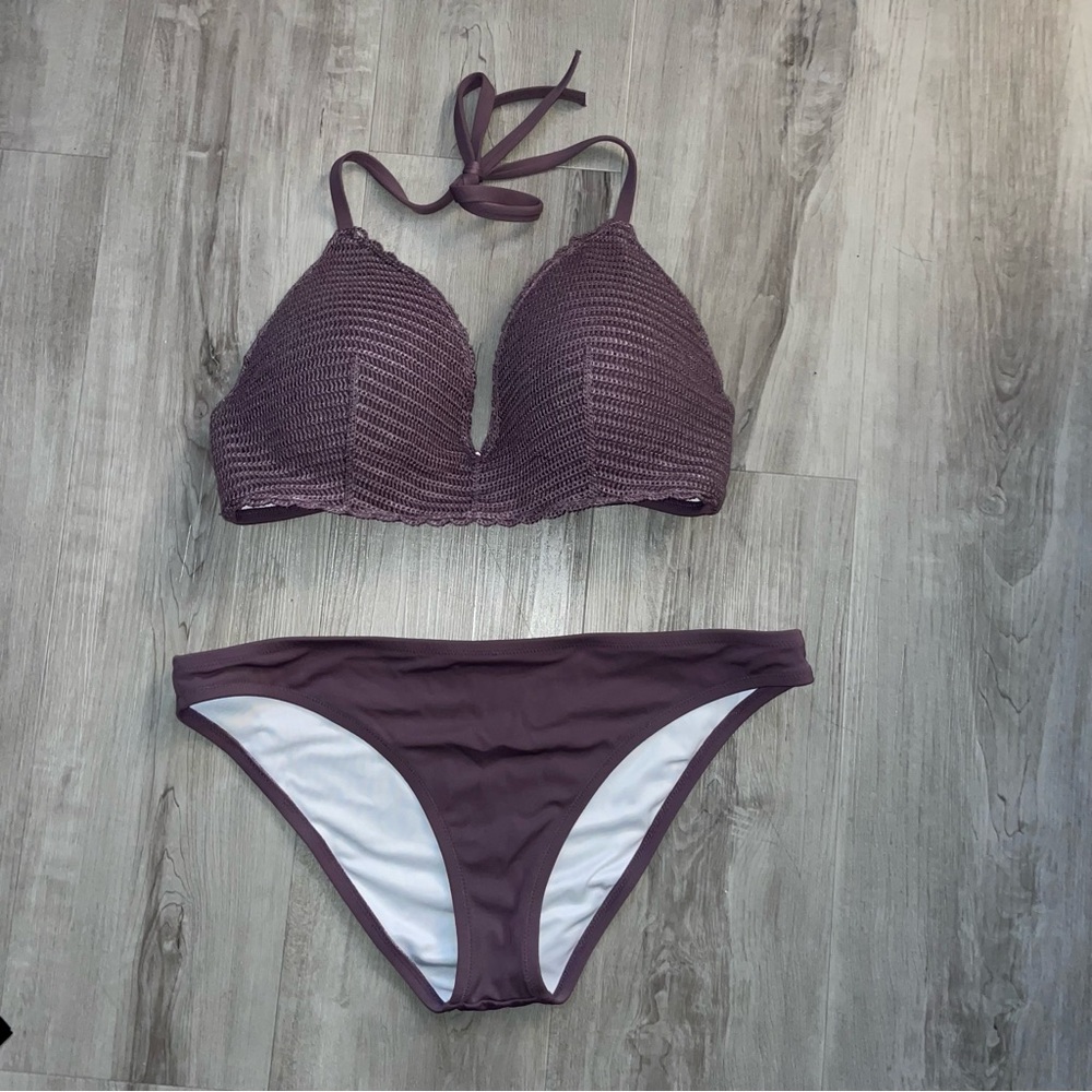 Shade & Shore Purple Textured Bikini Swimwear